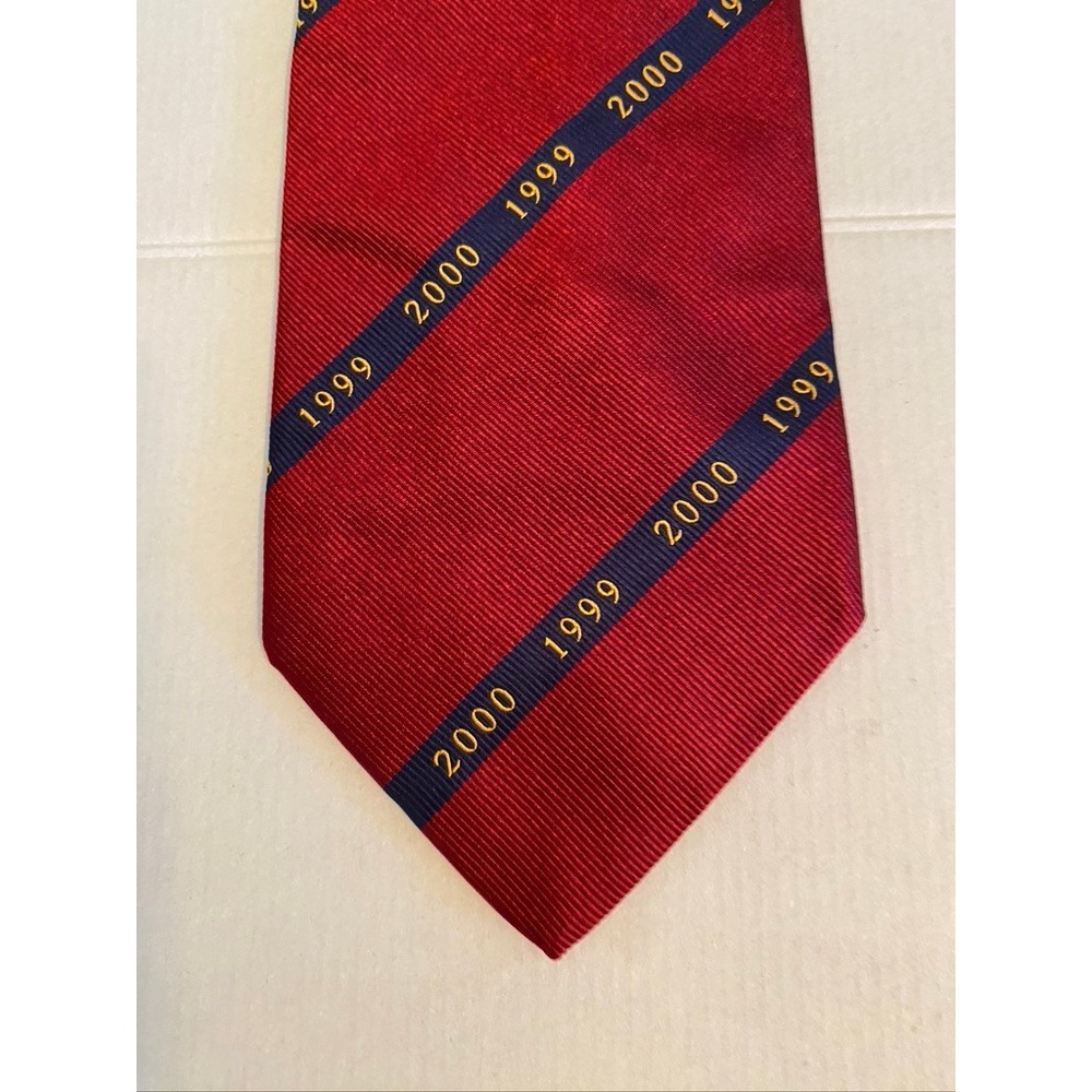 Prochownick Men Red Millennium 1999 2000 Commemorative Silk Tie Navy Gold Stripe